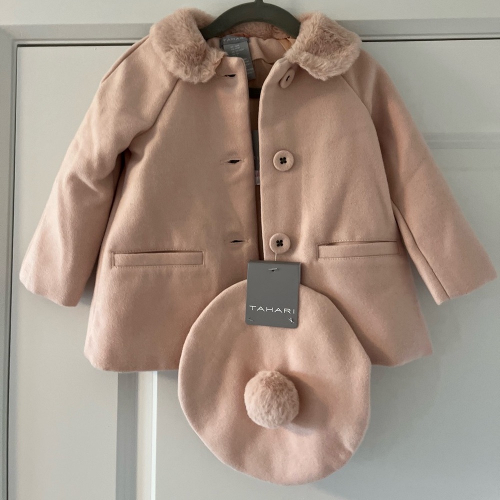 TAHARI baby toddler girl coat and hat matching set 18M